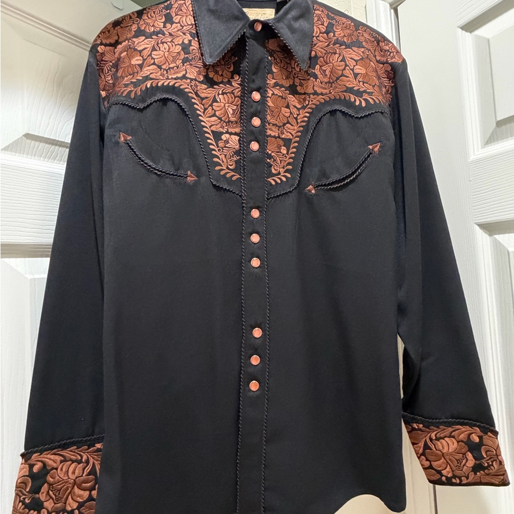 Scully Black Shirt with Brown Embroider